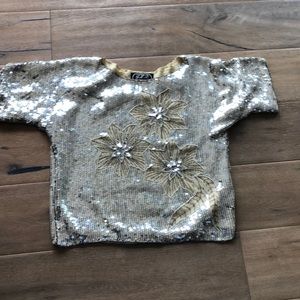 Vintage J. L. B silk sequin and beaded top.  Paris. Hong Kong. New York